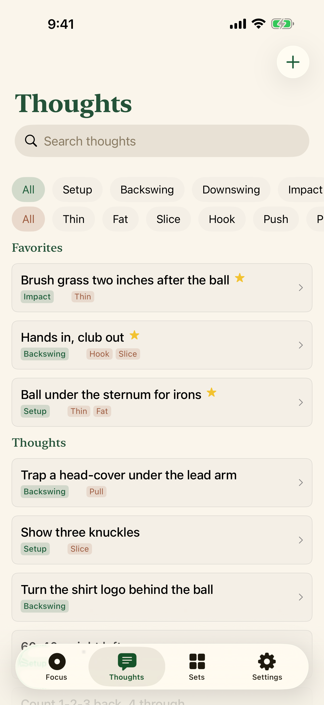 Thought list screen